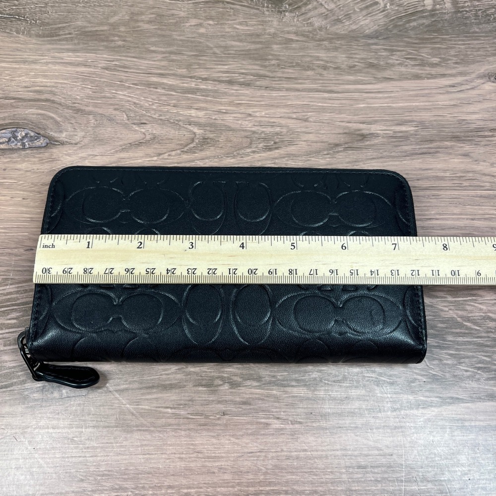 Coach Wallet Continental Accordion Zip Black Signature Debossed Leather CE551 - Picture 9 of 10